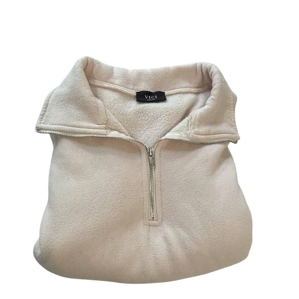TNA Aritzia Polar Fleece Quarter Zip Pullover Sweatshirt Cream/Ivory sm